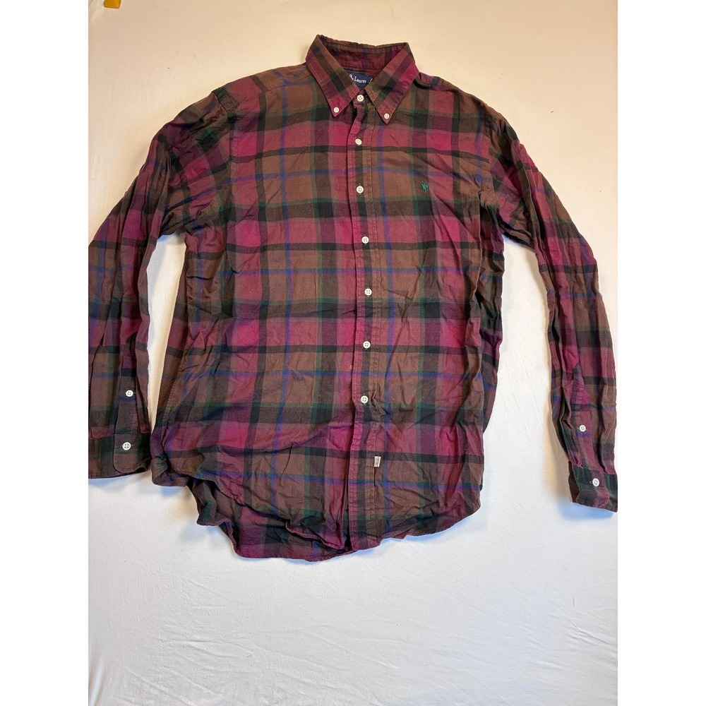 Polo Ralph Lauren Blake Mens L Plaid Flannel Button Down Shirt Cotton Burgundy